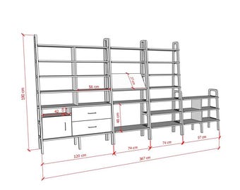 Handmade furniture, Wooden wall unit, Mid Century Modern wooden Bookcase: Vinyl Record Storage, Customizable furniture