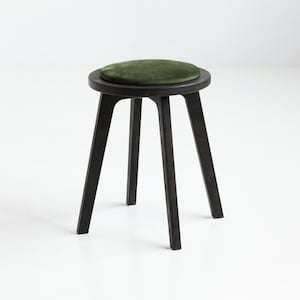 Tabouret Mid-Century en bois moderne - Siège rembourré, fauteuil d'appoint minimaliste fait main, tissu personnalisé, tabouret en contreplaqué