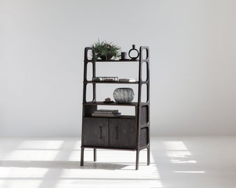Mid Century Modern Dark Wood Bookcase: Vinyl Record Storage