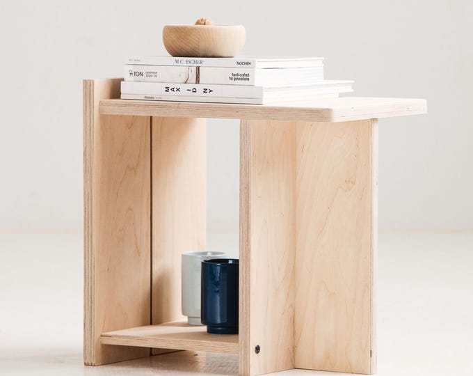 Japandi Stool Bench 49-95 cm, Minimalist Wooden Entryway Seat with Shelf, Handmade Plywood, Custom Size