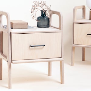 Mid Century Modern Birch Plywood Nightstand Pair