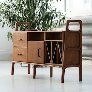 Record player stand, vinyl record storage, turntable stand, mid century modern furniture, Minimalist sideboard
