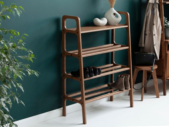 High Shoe Bench Mid century Entryway Bench Shoe Rack Entryway Storage Bench Wood Entryway Bench Walnut Bench Etsy
