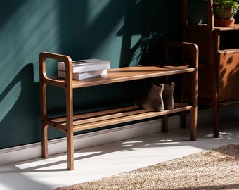 Mid-century entryway bench, Shoe storage, Teak entryway shoe bench, Narrow bench, Small bench, Scandinavian bench