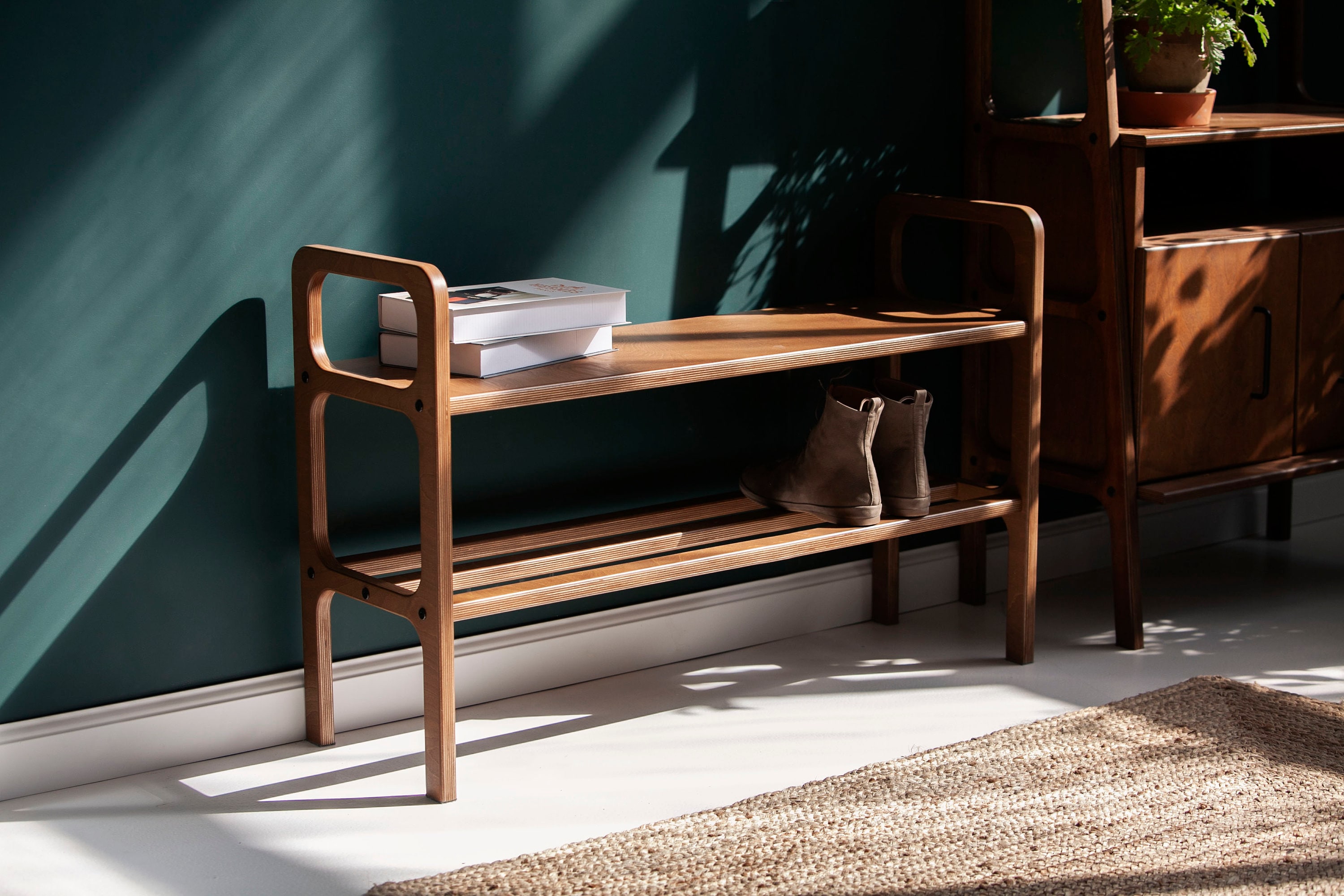 Mid-Century Shoe Rack, Entryway Organization