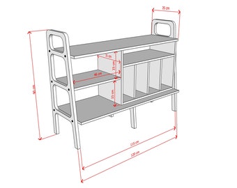 Support de tourne-disque, buffet moderne du milieu du siècle, meuble TV, console multimédia, buffet scandinave, buffet minimaliste