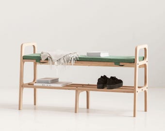 Mid-century entryway bench, Shoe storage, Wooden teak entryway shoe bench, Narrow bench, Small bench, Scandinavian bench