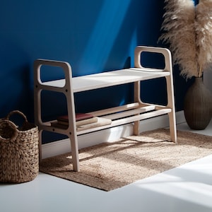 Storage wooden bench, Mid century modern bench, Mid-century entryway bench, Scandinavian hallway bench, Custom wooden bench