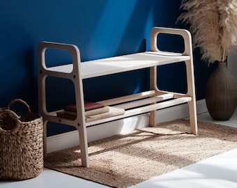 Storage wooden bench, Mid century modern bench, Mid-century entryway bench, Scandinavian hallway bench, Custom wooden bench