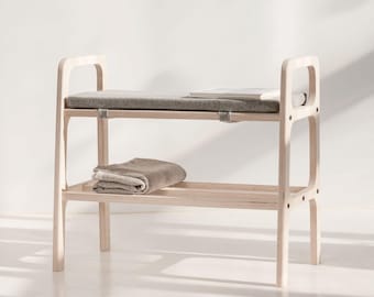 Banco de entrada con cojín, zapatero de estilo moderno de mediados de siglo, banco para zapatos hecho a mano