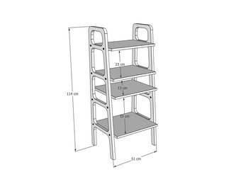 Record player stand, Midcentury ladder shelf bookcase, Mid century modern bookcase, Scandinavian furniture, Wooden bookcase