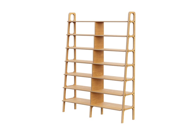 Wide Mid Century Modern Bookcase, Custom Walnut bookcase, Ladder bookshelf, Modular storage, Handmade furniture, Shelving unit image 15
