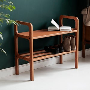 Shoe storage, Bench, Storage bench, Minimalist bench, Shoe bench, Wood Entryway bench, Mid century modern, Walnut bench