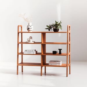 Bookshelf 114 cm Tall, Wide Mid Century Modern Bookcase 97-189 cm, Wooden Shelving Unit, 4 Shelf Levels, Custom Size