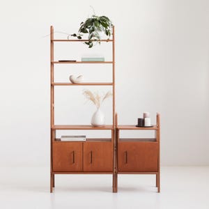 Small Library Wall Unit Set, Tall Bookcase 74 cm with Open Cabinet & Low Bookcase 51 cm, Mid Century Modern, Handmade