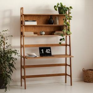 Bookcase desk, Wood desk, Work from home, Mid century modern, Bookcase mid century modern, Wooden desk, walnut desk, Office desk