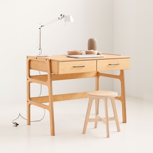 Mid Century Wooden Desk with Drawers – Handmade Solid Wood Office Desk, Writing Table, Minimalist Home Office Furniture