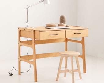 Wooden desk with drawers, Mid Century Modern Desk for Office, Minimalist desk
