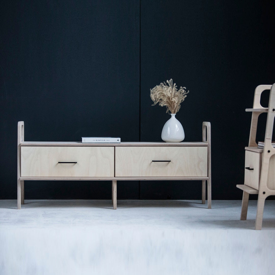 Japandi Low Media Console 143 Cm With Drawers, Minimalist TV Stand