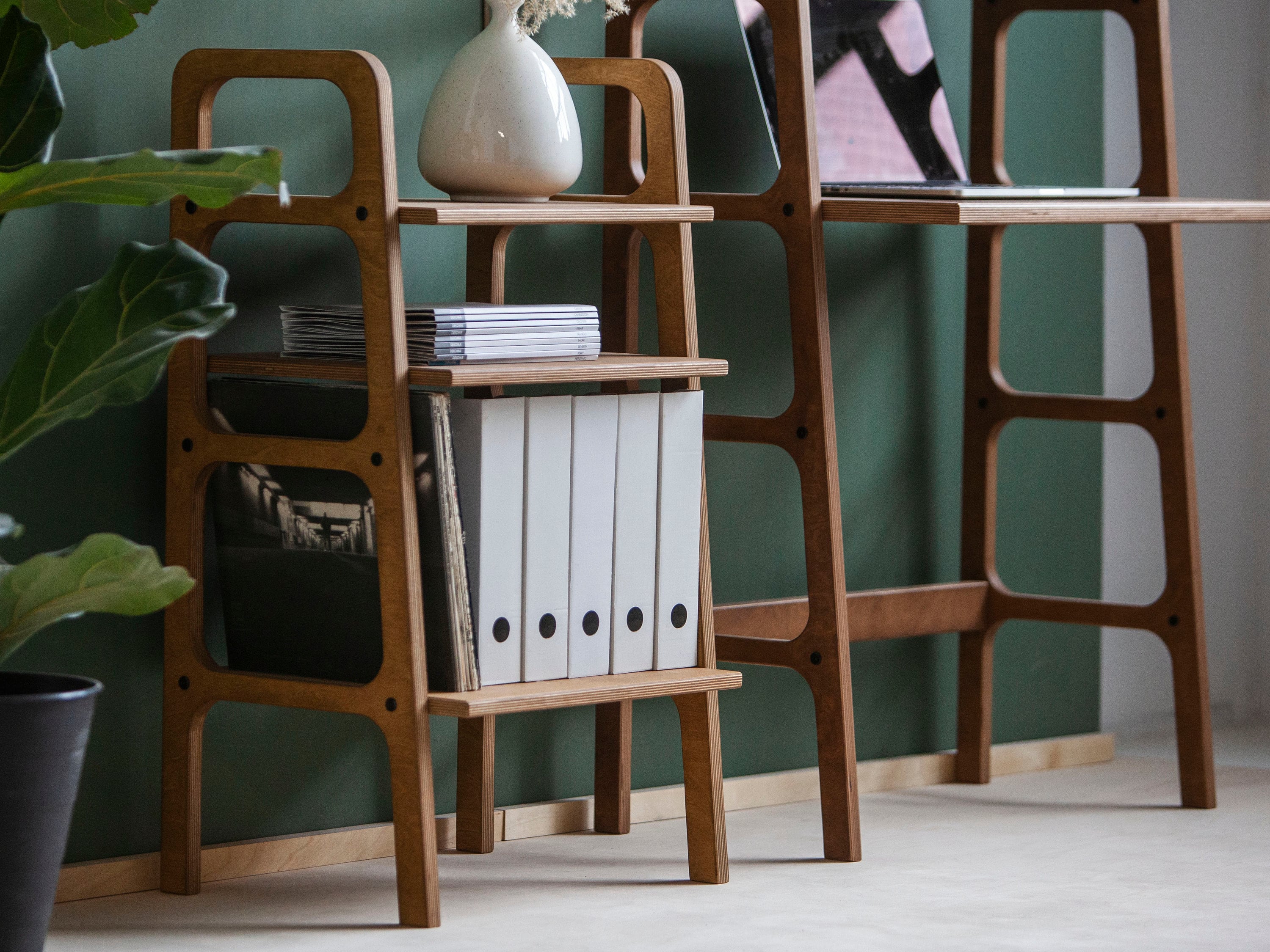 Mid Century Modern Record Player Stand Walnut Bookcase