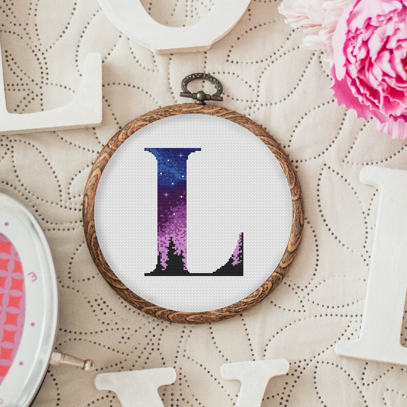 Cross Stitch Pattern Monogram Northern Lights Letter L | Etsy