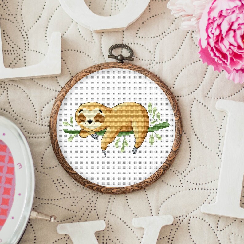 Sloth Cross Stitch Pattern Sloth Animal Cross Stitch Pattern Etsy
