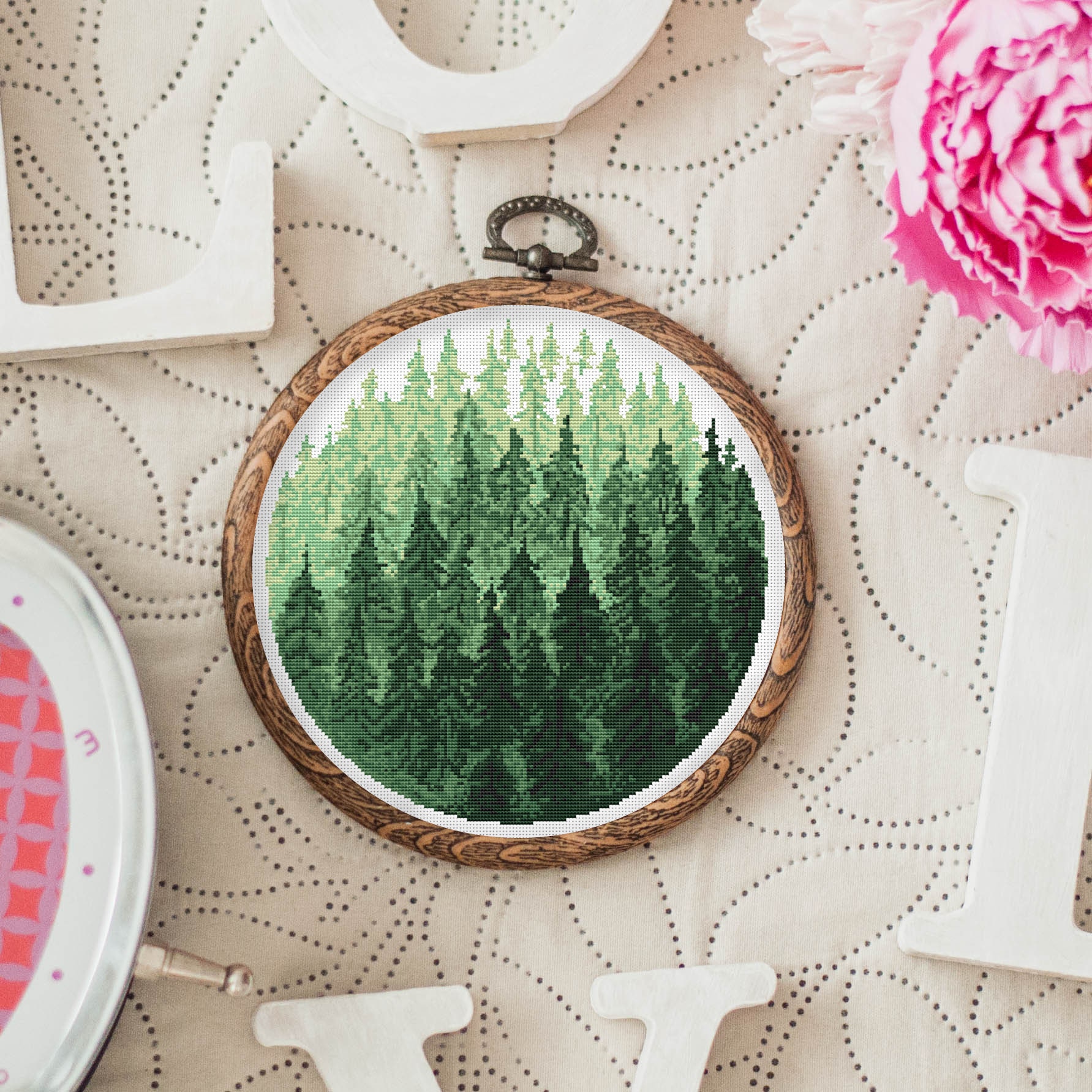 Embroidery Pattern Landscape Forest, Nordic Cross Stitch Patterns Mod…
