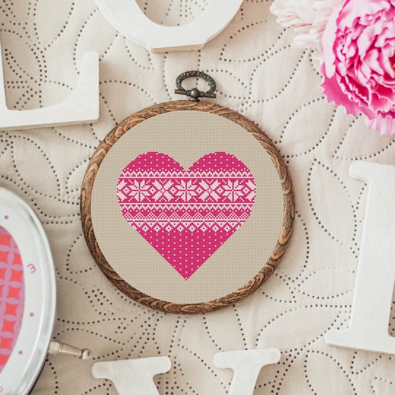 Heart Cross Stitch Pattern Nordic Heart Winter Cross Stitch Etsy