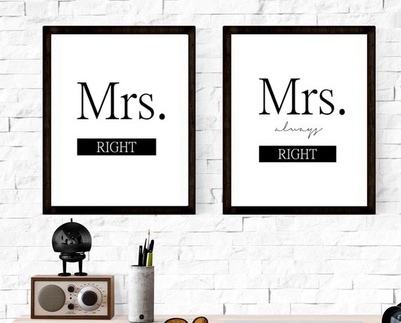 Mrs Right And Mrs Always Right For Lesbian Poster Art Etsy