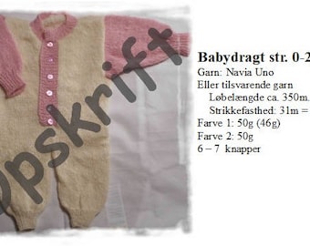 Strikkeopskrift - Babydragt str. 0-3 mdr. - Opskrift på dansk