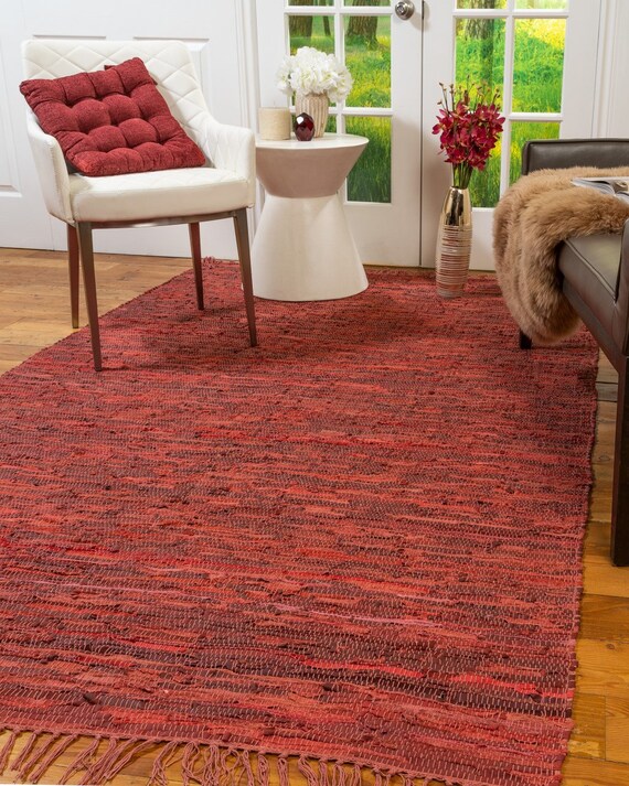 Limassol Red Leather Rug 100 Natural Carpet Modern Durable Etsy