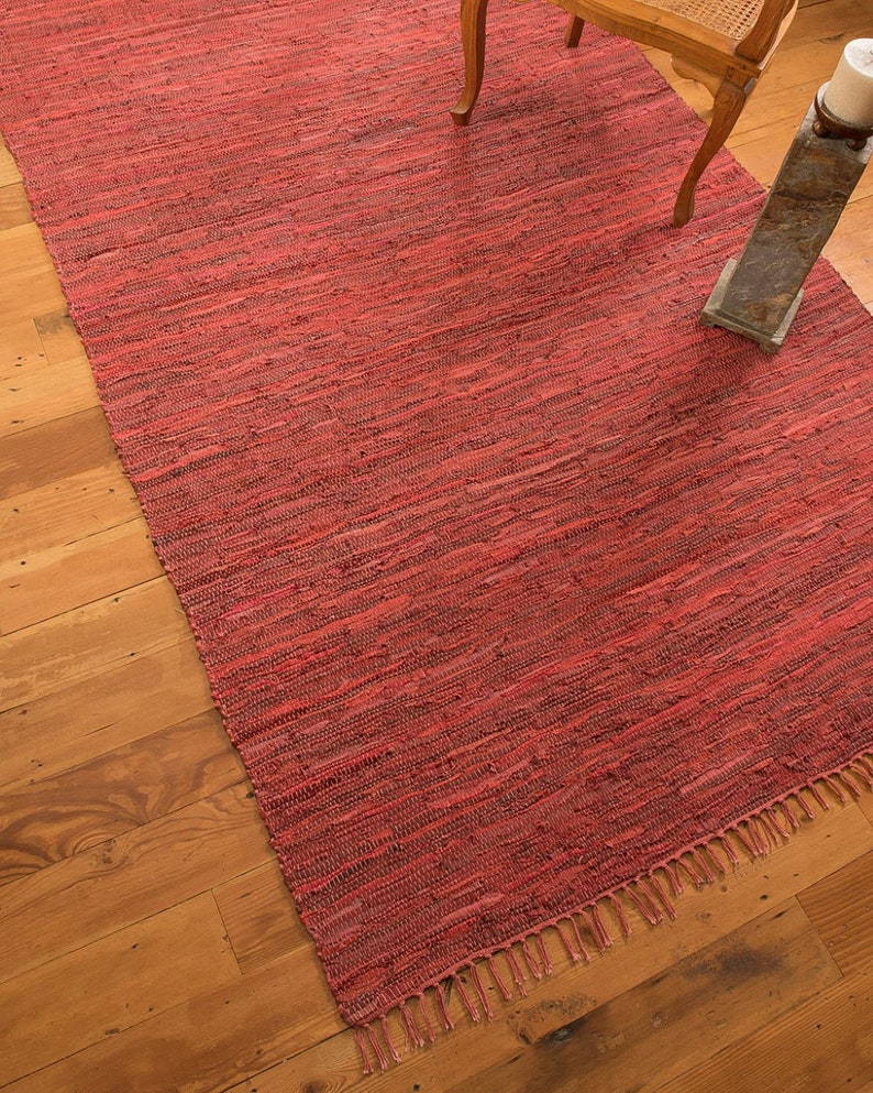 Limassol Red Leather Rug 100 Natural Carpet Modern Durable Etsy