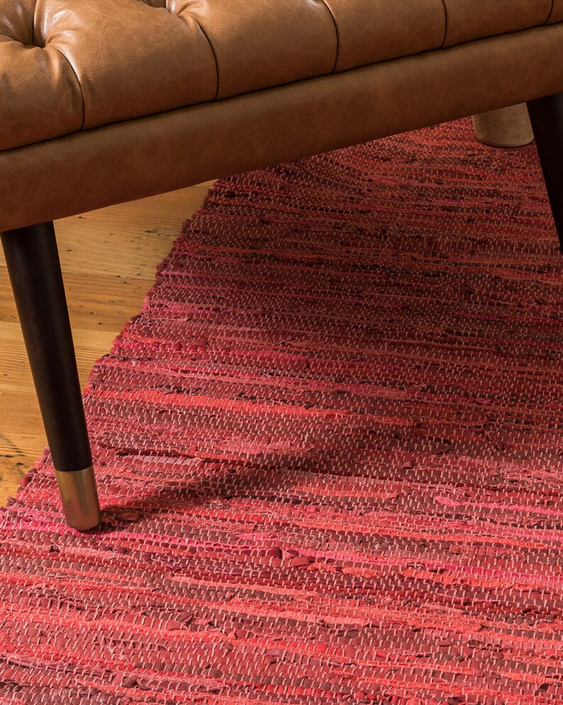 Limassol Red Leather Rug 100 Natural Carpet Modern Durable Etsy