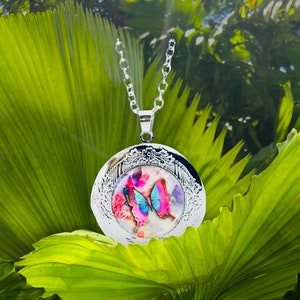 Butterfly locket , pink butterfly locket necklace