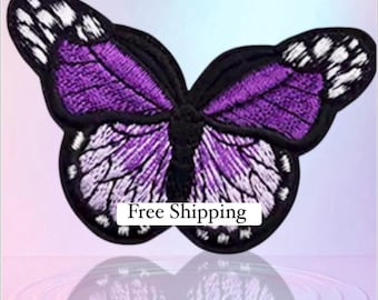 Monarch butterfly iron on patch, purple