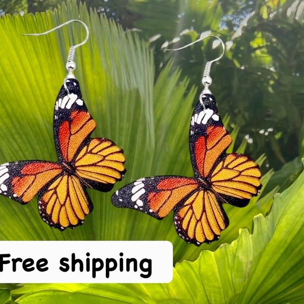 Monarch butterfly earrings, Boho Style PU Leather Dangle