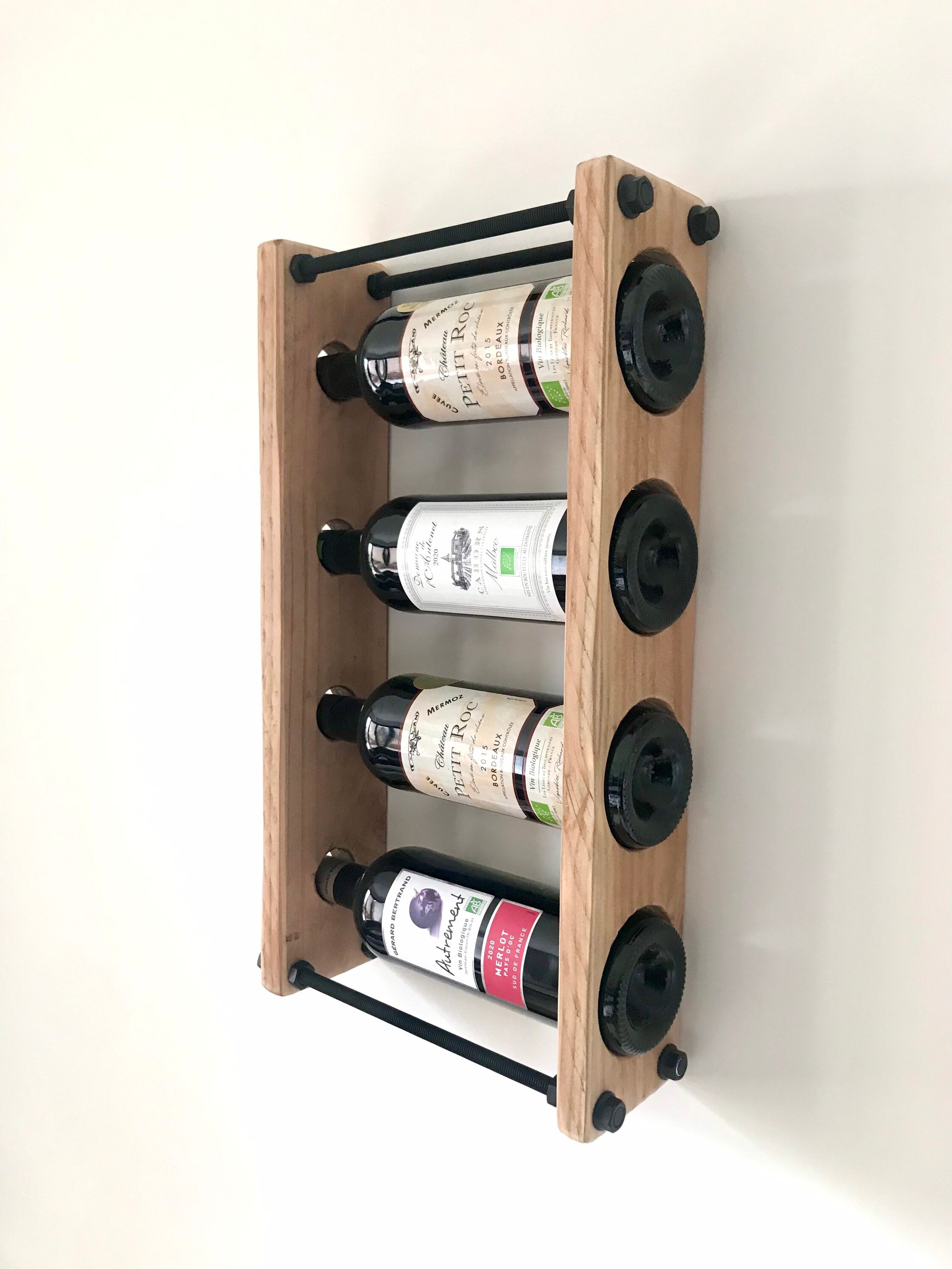 Industrial Style Wood and Metal Wine Rack Etsy