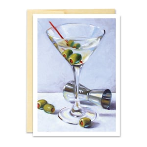 Martini avec carte de voeux Jigger//Martini verre//olive//carte de voeux//note carte//cocktail carte de voeux//lire pate carte