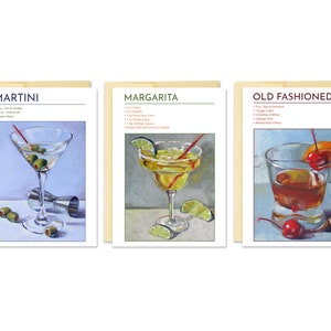 Cocktail Recettes Carte de voeux Ensemble de 3 - 5 " x 7" // Whiskey // Margarita // Old Fashioned // Cartes de voeux // Cartes de notes // Lire Pate