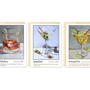 Cocktail Definition Grußkarten Set 3 - 5" x 7" // Whisky // Martini // Margarita // Grußkarten // Lesen Sie Pate // Portland Artist //