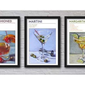 Set von 3 Cocktail Rezept Poster//Old Fashioned Poster//Martini Poster//Margarita Poster//11 x 17 Poster//Cocktail Posters//