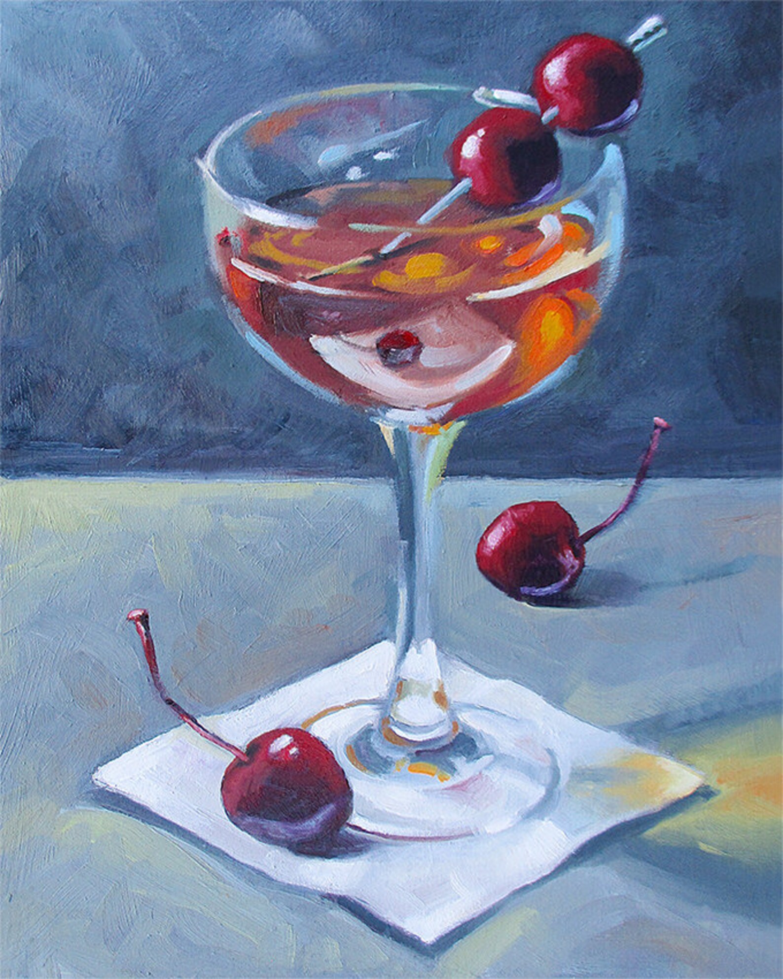 Manhattan Cocktail Art Print 8x10 Oil Painting Cocktail Art Etsy