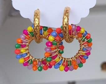 Statement Ohrringe bunt,creolen mit anhänger,creole gold, bunte ohrringe, trendige Ohrringe, Trend Geschenke Frauen,leichte ohrringe,ohrring