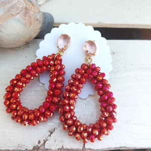 Pearl earrings, glittering earrings, stainless steel earrings gold, statement earrings red, trendy earrings, trend gifts for women