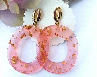 Resin earrings pink, light earrings, large earrings, statement earrings pink, small gifts for women, pink earrings hanging, pink