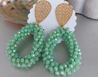 Pearl earrings, glittering earrings, stainless steel earrings gold, statement earrings green, trendy earrings, trend gifts for women