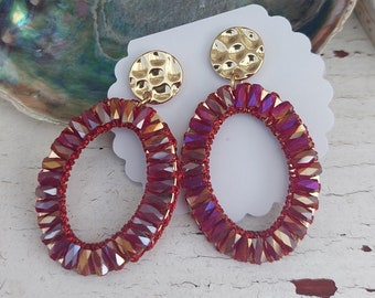 Earrings hanging long, glittering earrings, statement earrings red, trendy earrings, trend gifts for women, earrings red, light earrings