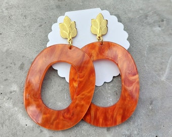 Statement earrings orange, light earrings, large earrings, resin pendant, resin jewelry, women's hanging earrings, long hanging earrings,