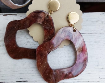 Light earrings, large earrings, brown statement earrings, brown earrings, gold rings, brown earrings, large light earrings