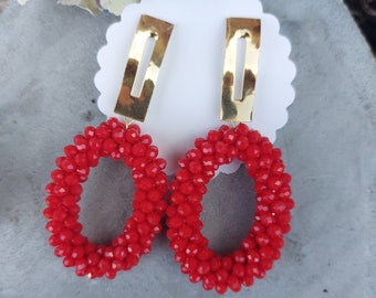 Statement earrings red, earrings red, pearl earrings, glittering earrings, long hanging earrings, trendy earrings, trend gifts for women